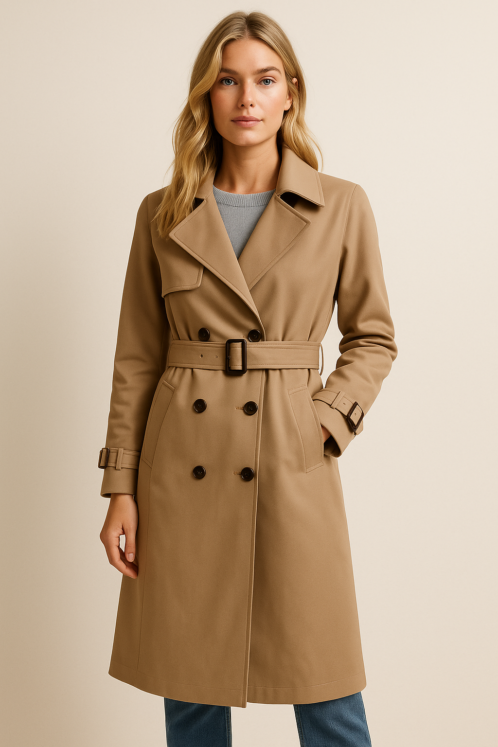 Dames Stijlvolle Trendy Mid-Lengte Trenchcoat | Belladine