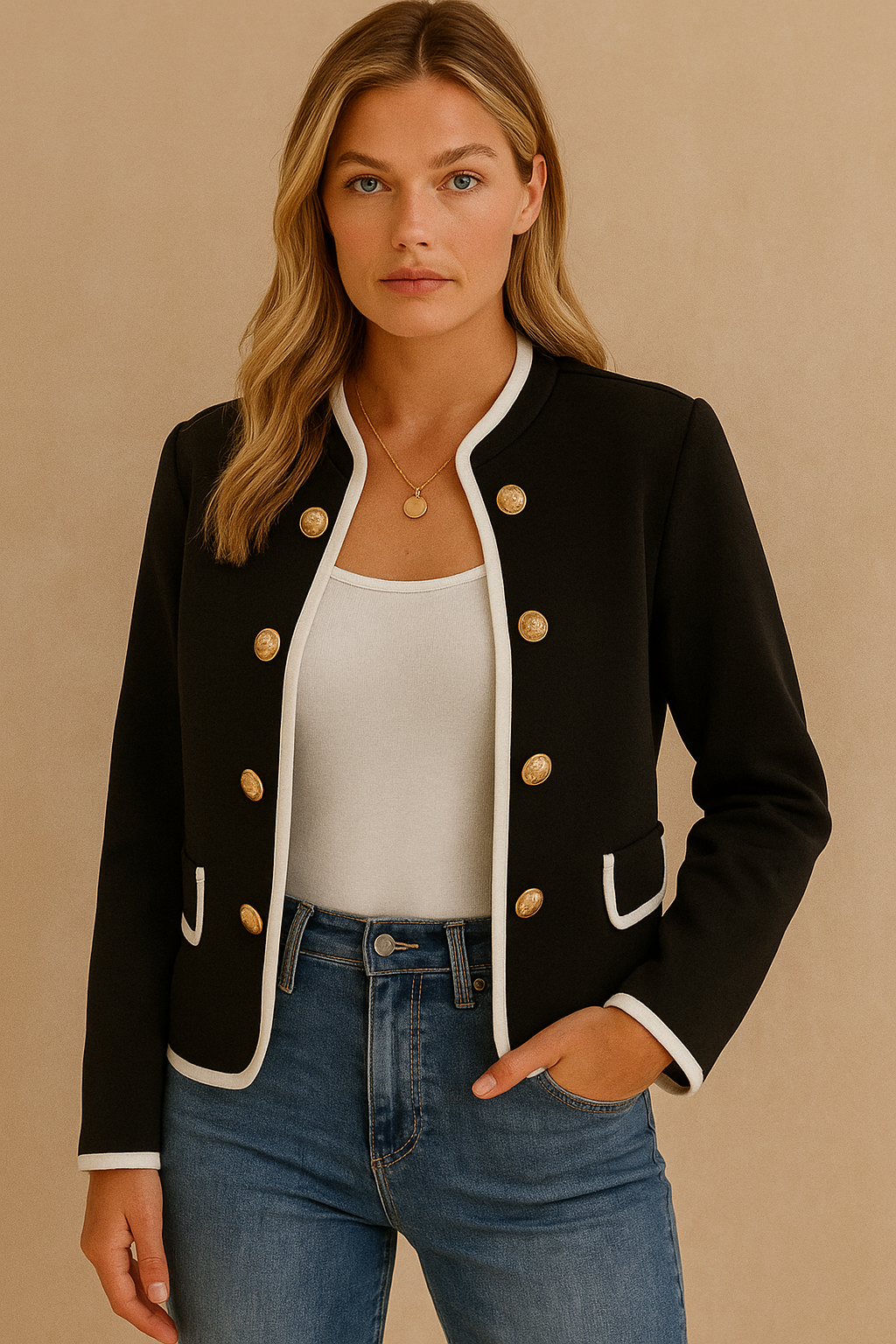 Dames Elegante City Chic Jas met Gouden Knopen | Bellair