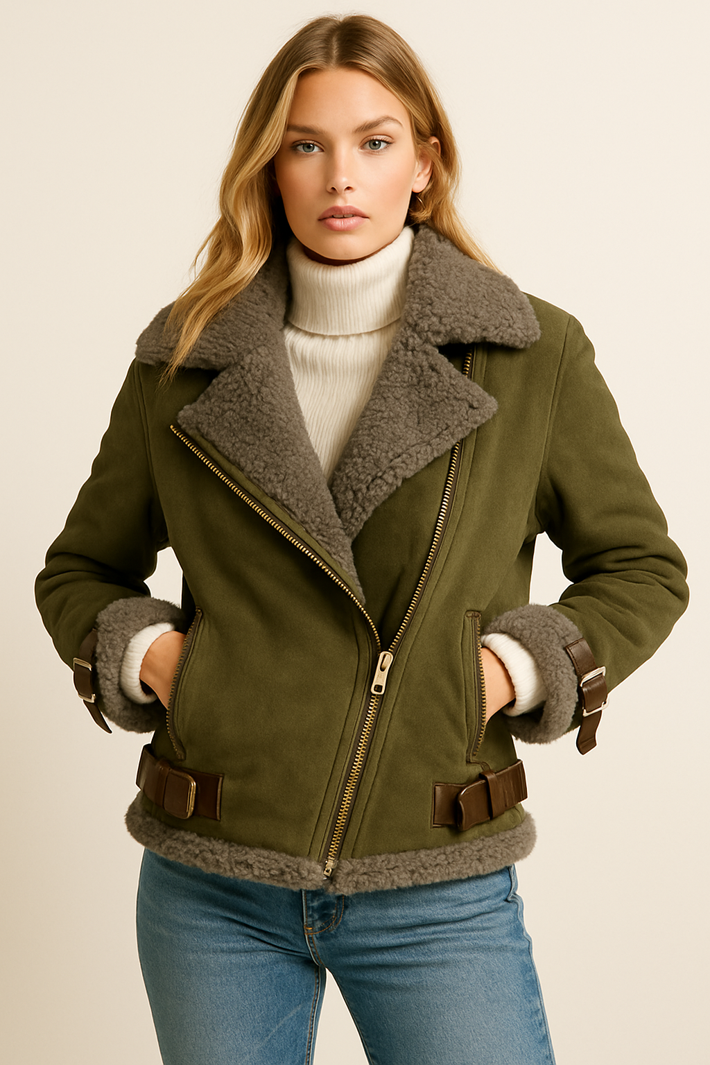 Dames Stijlvolle Shearling Aviator Jas | Bellamy