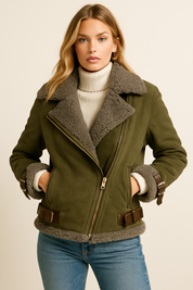 Dames Stijlvolle Shearling Aviator Jas | Bellamy