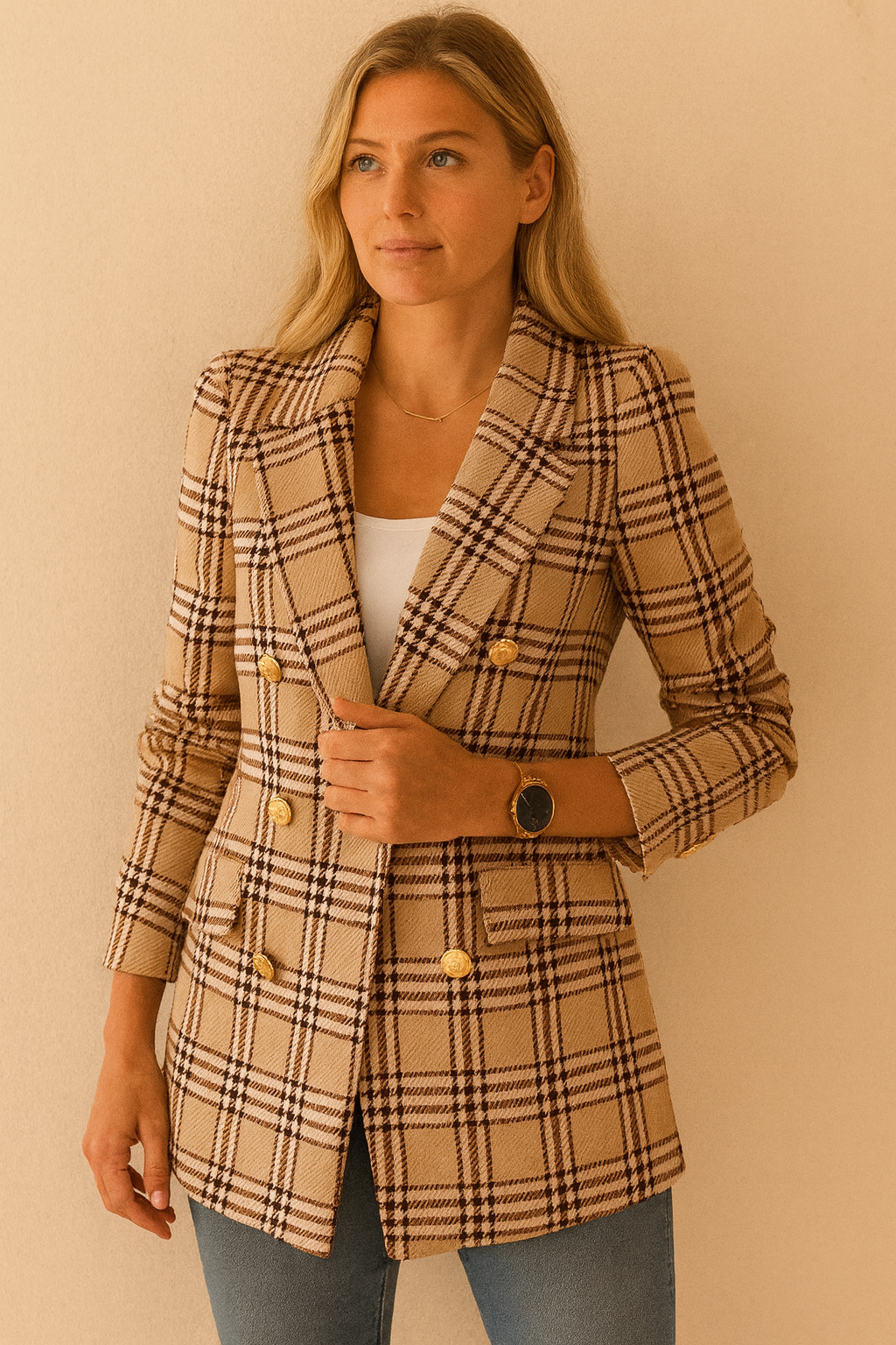 Dames Stijlvolle Modieuze Luxe Geruite Blazer | Bellazya