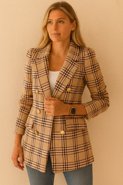 Dames Stijlvolle Modieuze Luxe Geruite Blazer | Bellazya