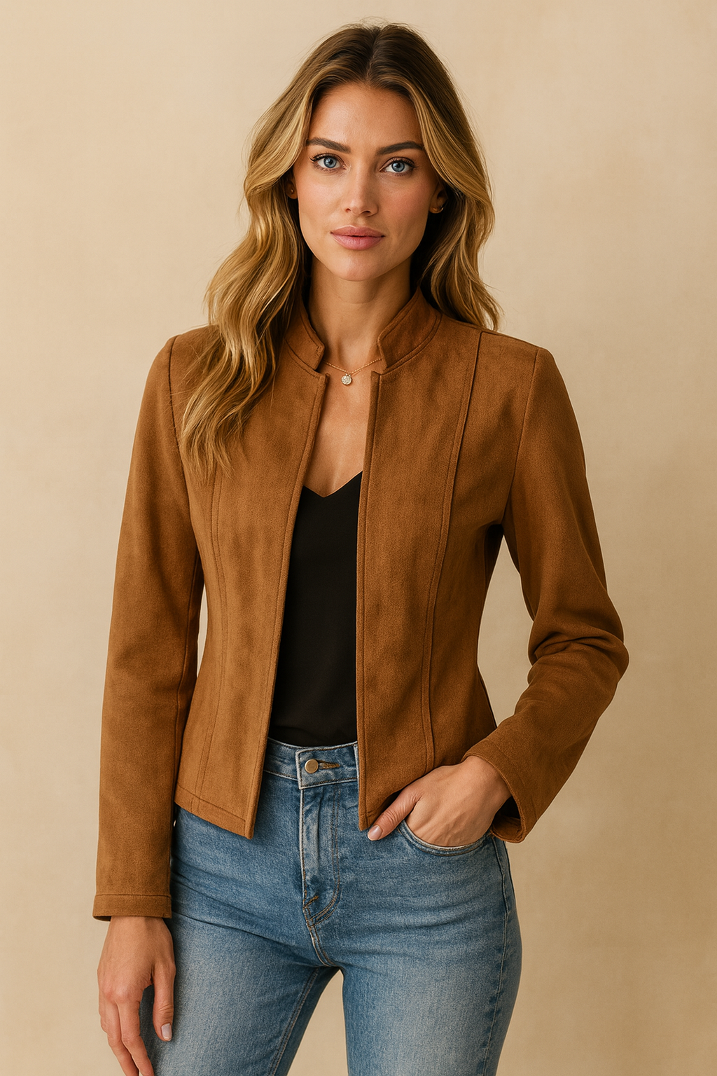 Dames Elegante Tijdloze Suède-Look Jas met Perfecte Pasvorm | Belouisa