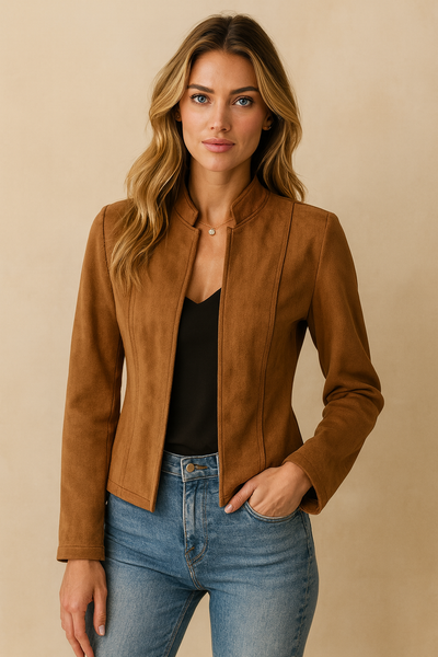 Dames Elegante Tijdloze Suède-Look Jas met Perfecte Pasvorm | Belouisa