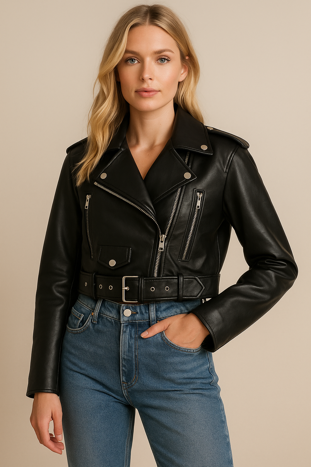 Dames Stoere Trendy Korte Bikerjas | Belva