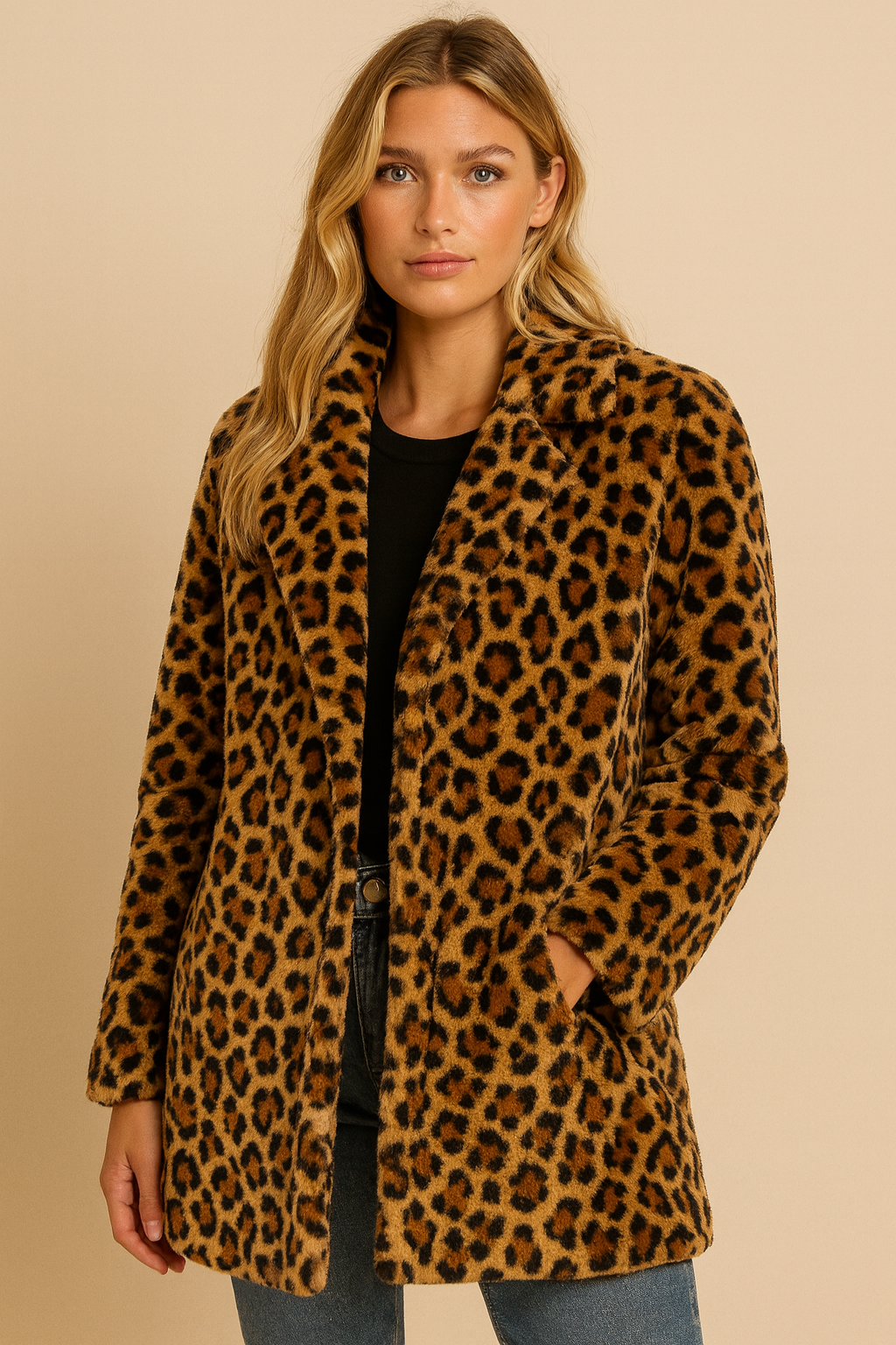 Dames Trendy Stijlvolle Leopard Print Faux Fur Jas | Belza