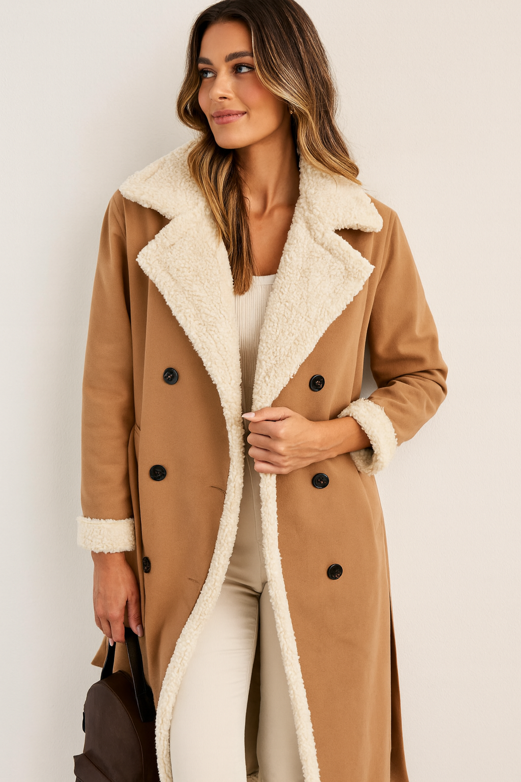 Dames Lange Comfortabele Lamicoat Jas | Berber