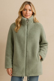 Dames Elegante Stijlvolle Faux Fur Jas met Opstaande Kraag en Rits | Berna