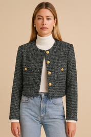 Dames Bouclé Jas met Gouden Knopen | Bessie