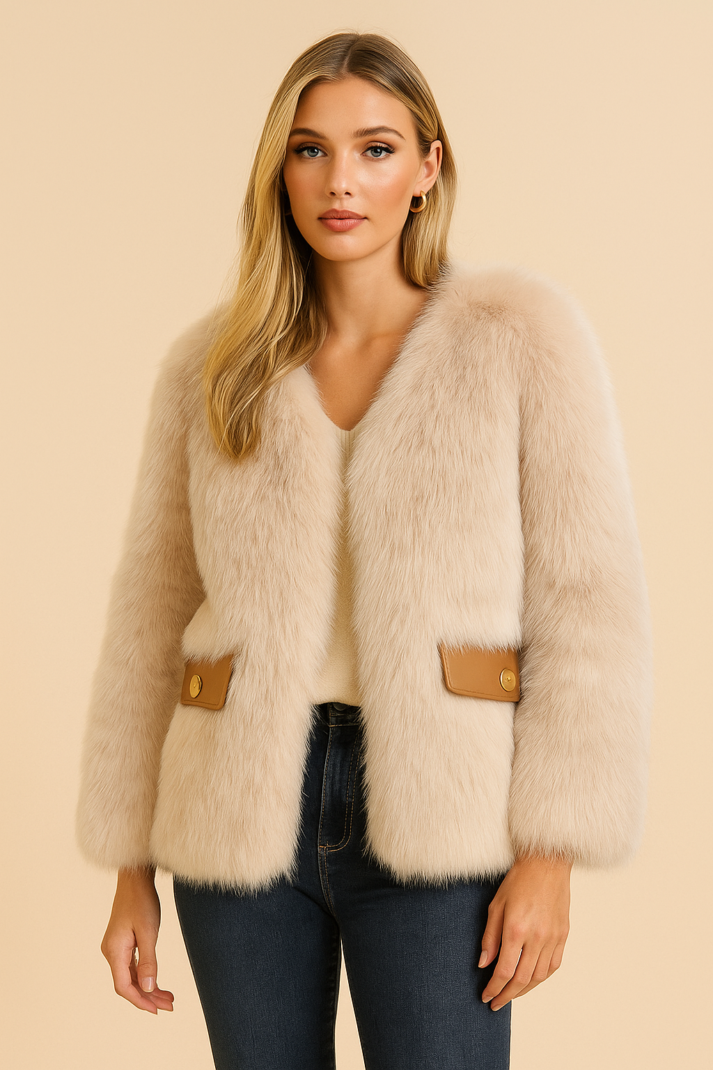 Dames Elegante Trendy Luxe Faux Fur Jas met Zakken | Betania