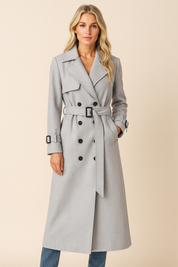 Dames Stijlvolle Lange Trenchcoat Dubbel Geknoopt met Ceintuur | Beterence