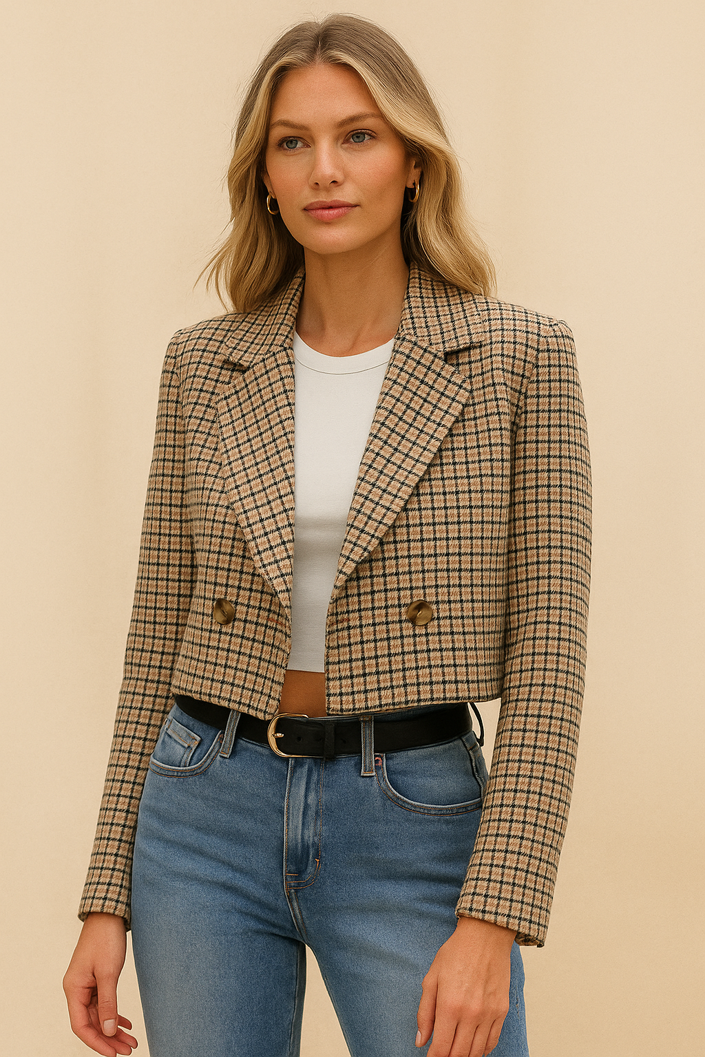 Dames Stijlvolle Trendy Geruite Cropped Blazer | Bethwyn