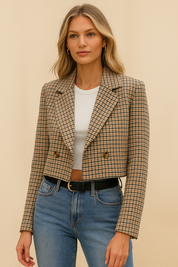 Dames Stijlvolle Trendy Geruite Cropped Blazer | Bethwyn