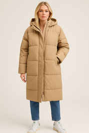 Dames Warme Lange Gewatteerde Jas met Capuchon | Bettine