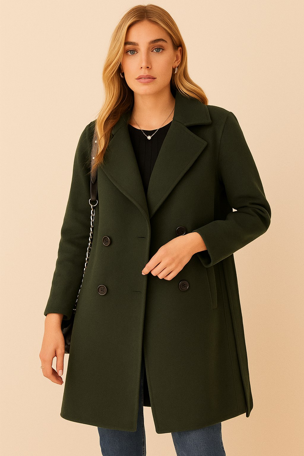 Dames Stijlvolle Trendy Dubbel Geknoopte Wollen Look Mantel | Bharida