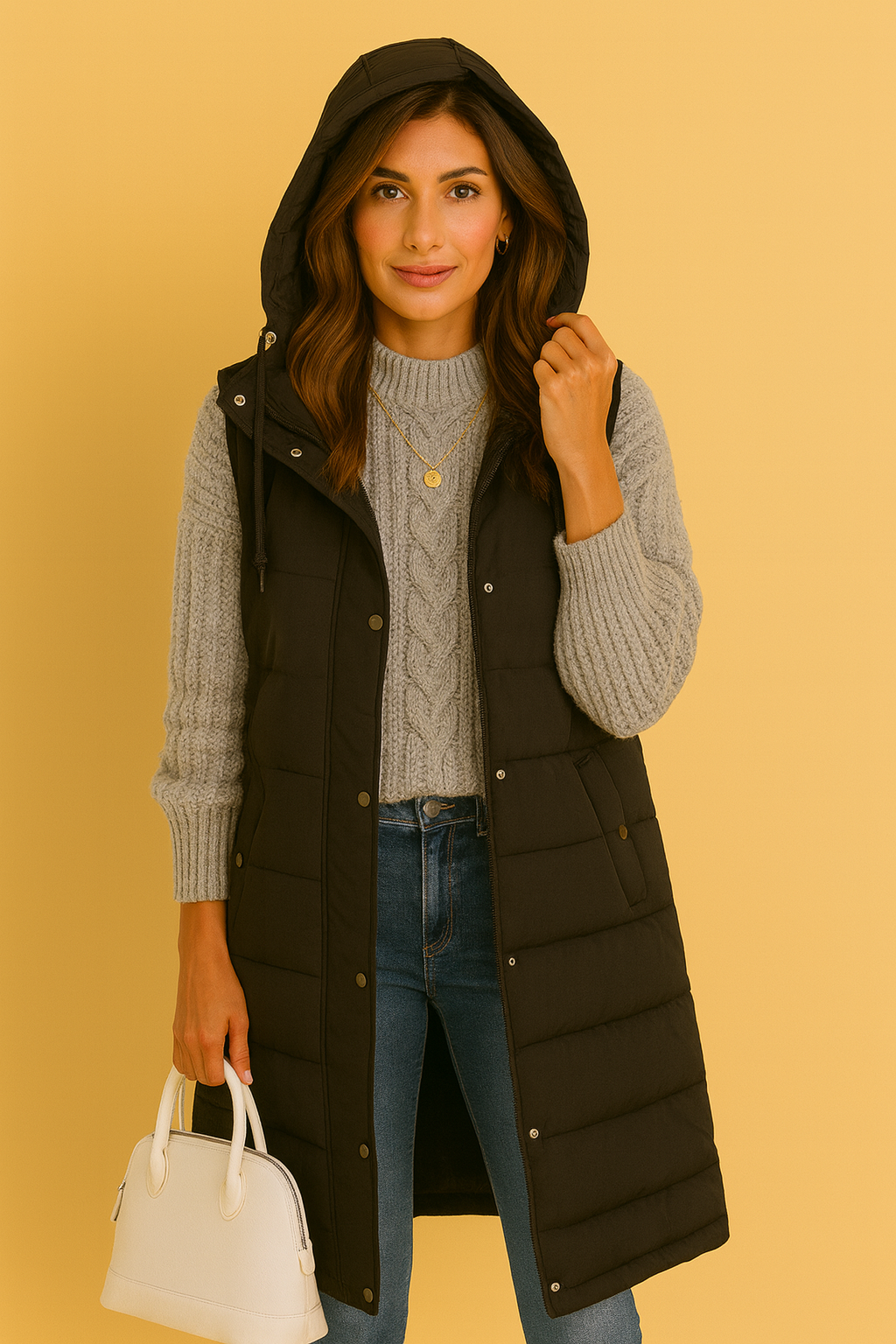 Dames Lange Bodywarmer met Capuchon | Branielle