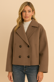Dames Korte Double Breasted Jas met Warme, Luxe Look Stijlvolle Korte Jas | Birgit