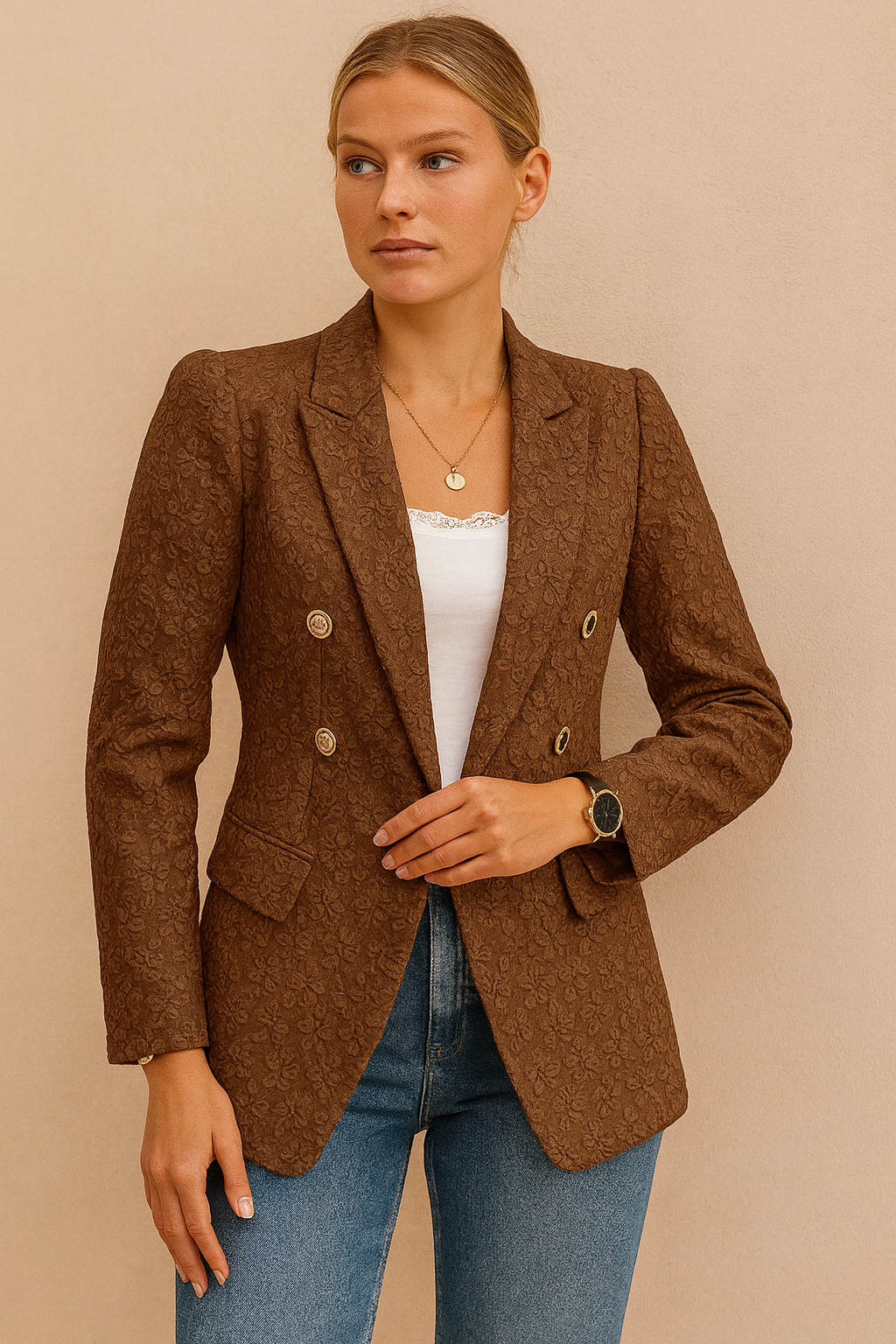 Dames Stijlvolle Elegante Double Breasted Blazer met Structuur | Bitha