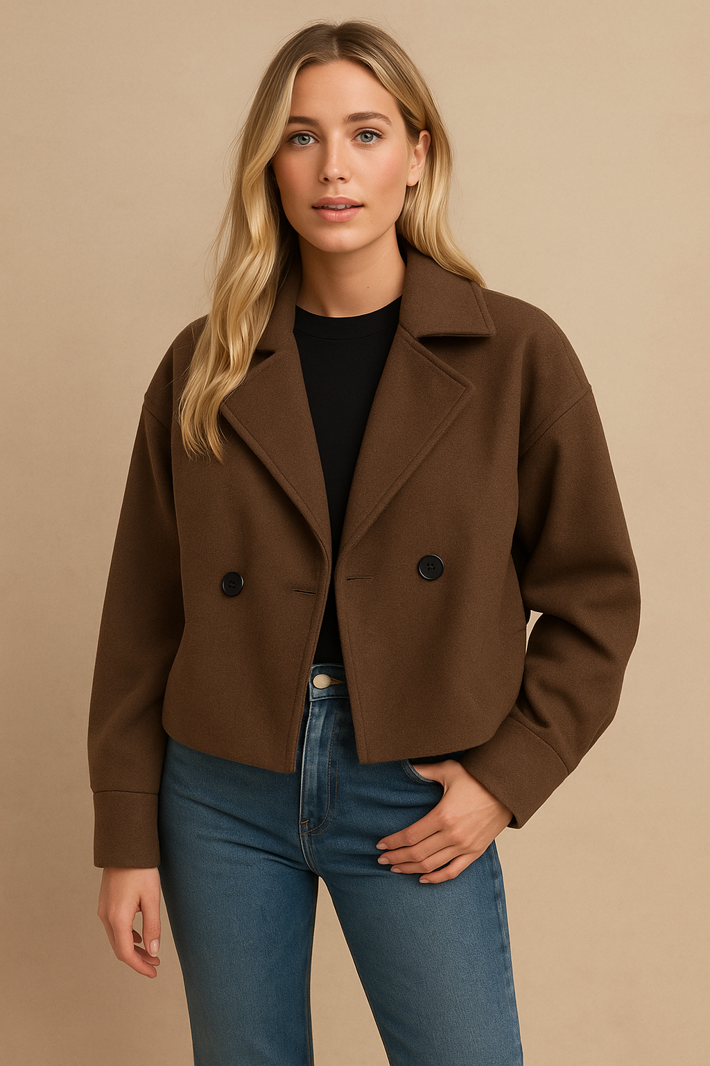 Dames Elegante Korte Wollen Look Jas | Bloomy