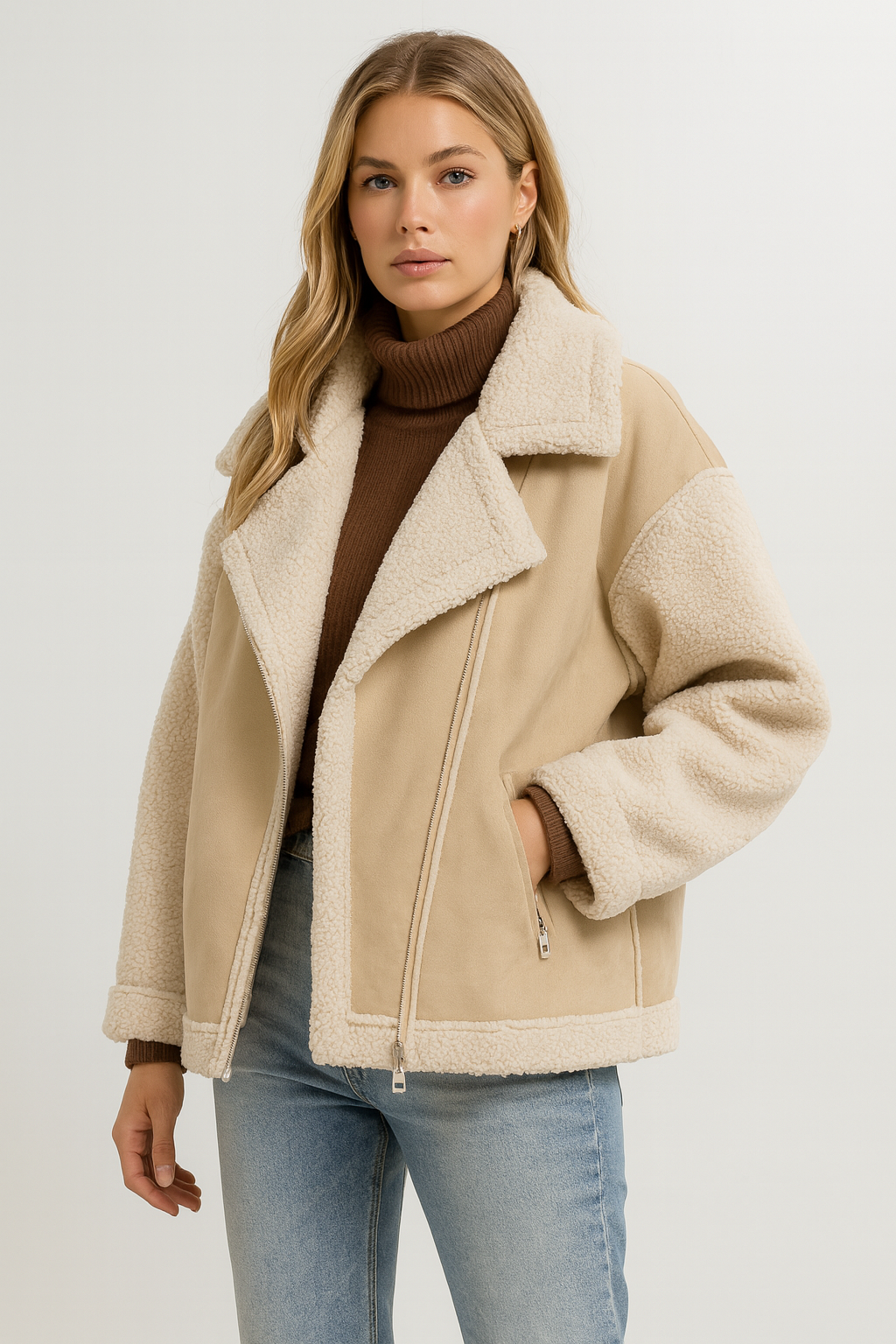 Dames Warme Aviator Shearling-Look Jas | Blyssa