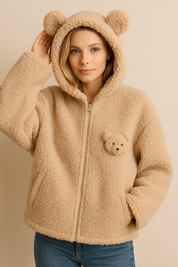 Dames Warme Trendy Teddy jas met berenoren | Boise