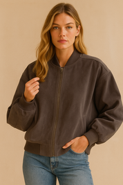 Dames Elegante Vintage Suède Look Bomber Jas | Bolaida