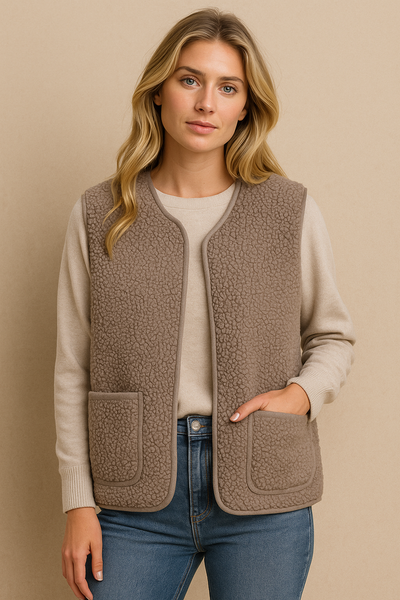 Dames Plus Size Zachte Elegante Warme Trendy Teddy Bodywarmer met Zakken | Boradine