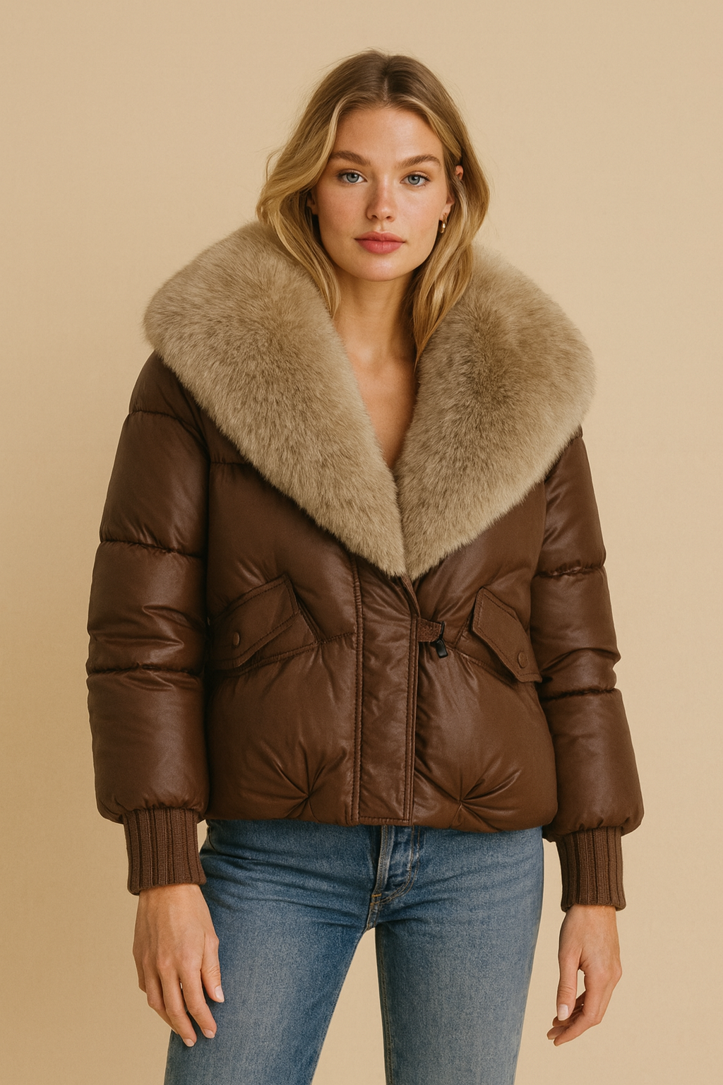 Dames Luxe Koreaanse Style Winterjas met Grote Imitatiebontkraag | Bousson