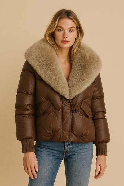 Dames Luxe Koreaanse Style Winterjas met Grote Imitatiebontkraag | Bousson