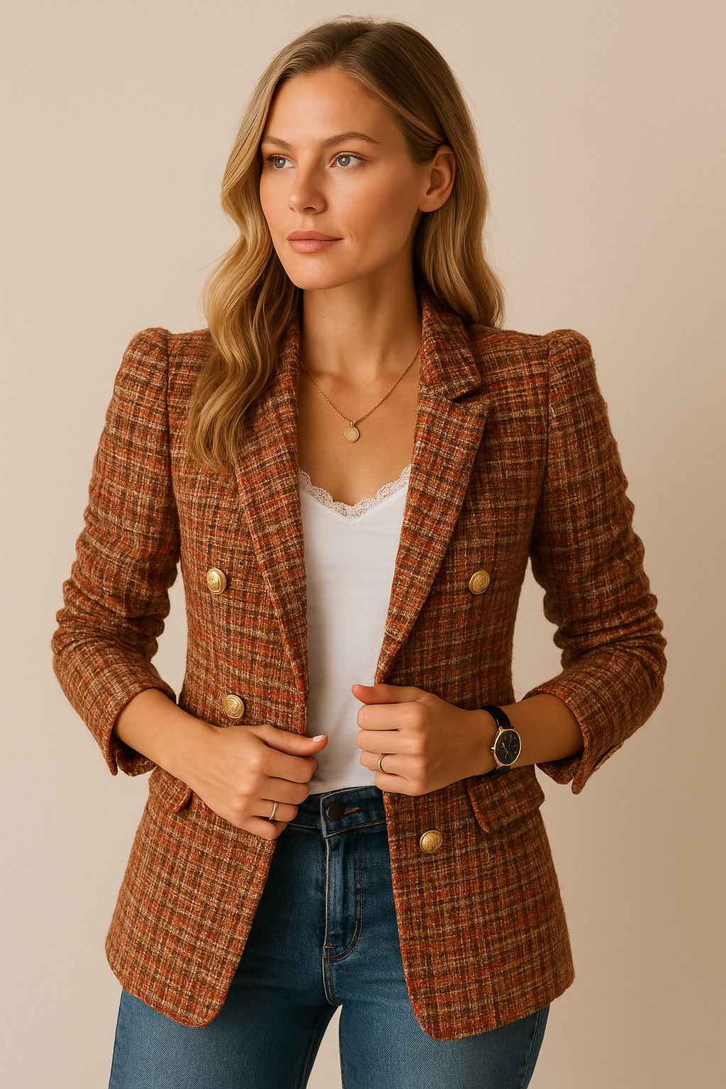 Dames Stijlvolle Modieuze Double-Breasted Blazer | Brandy