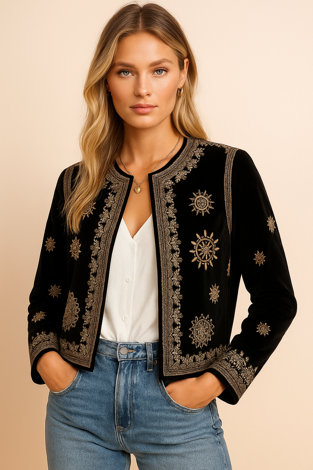 Dames Stijlvolle Geborduurd Velvet Look Jasje | Branna