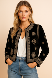 Dames Stijlvolle Geborduurd Velvet Look Jasje | Branna