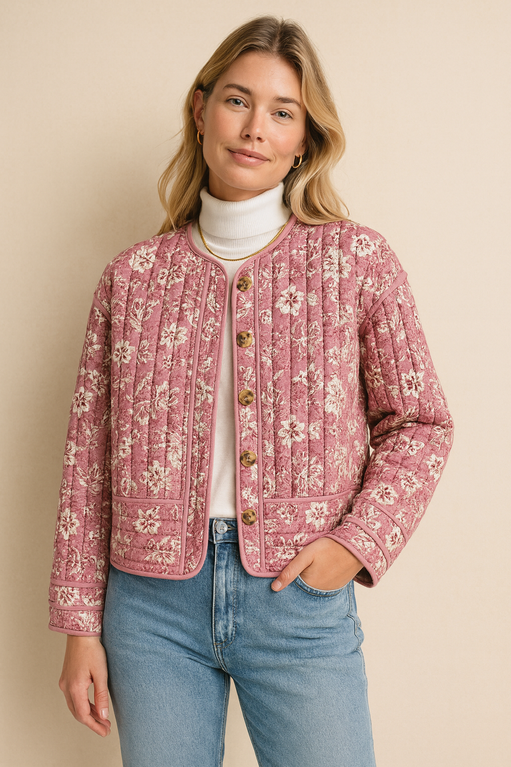 Dames Gewatteerde Bloemenprint Jas | Brielle