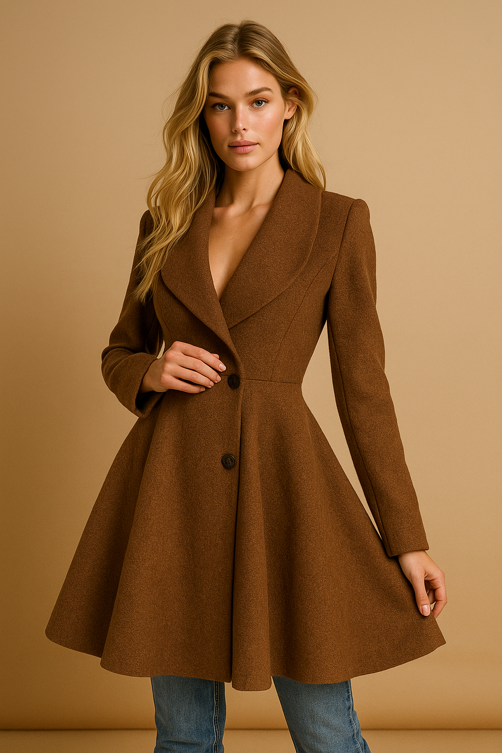 Dames Luxe Elegante Wollen-Look Jas met Getailleerde Pasvorm | Brinelle