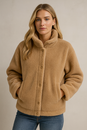 Dames Trendy Stijlvolle Fleece Bomber Jacket met Opstaande Kraag | Brinta