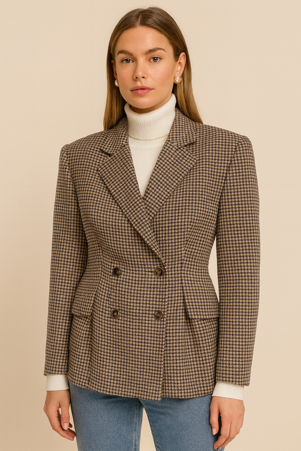 Dames Stijlvolle Geruite Blazer met Plooien | Briony