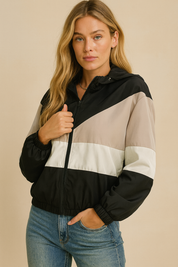 Dames Stoere Tijdloze Trendy Kleurblok Windjack met Capuchon | Briza