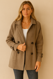 Dames Unieke Elegante Mid-Lengte Gebreide Wolblend Look Jas | Buza