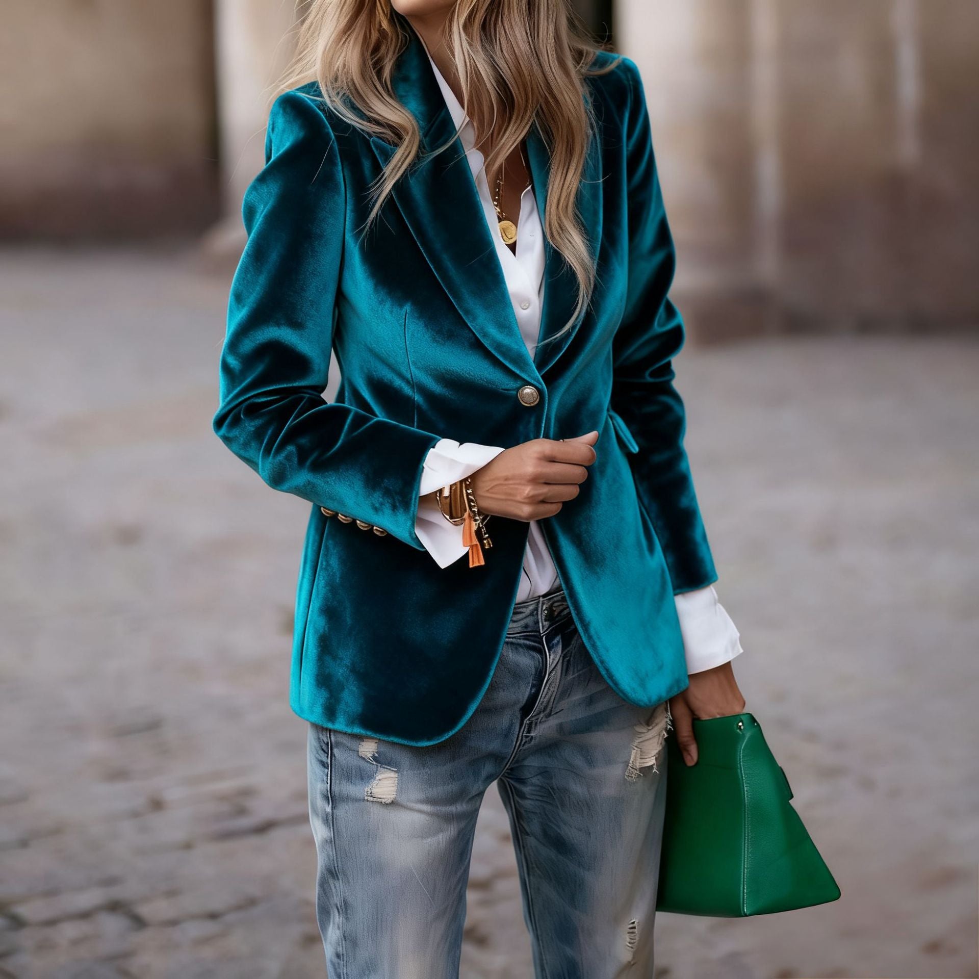 Dames Fluwelen Blazer met Knopen – Elegante Blazer Jas | Bathseba