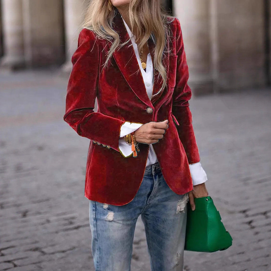 Dames Fluwelen Blazer met Knopen – Elegante Blazer Jas | Bathseba