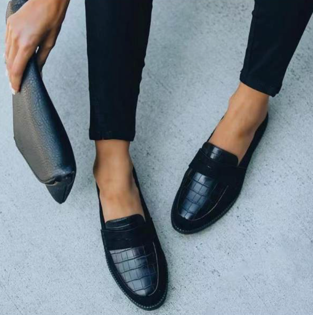 Dames Trendy Casual Suède Loafers met Krokodillenprint | Enavaro