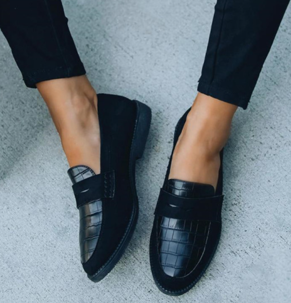 Dames Trendy Casual Suède Loafers met Krokodillenprint | Enavaro