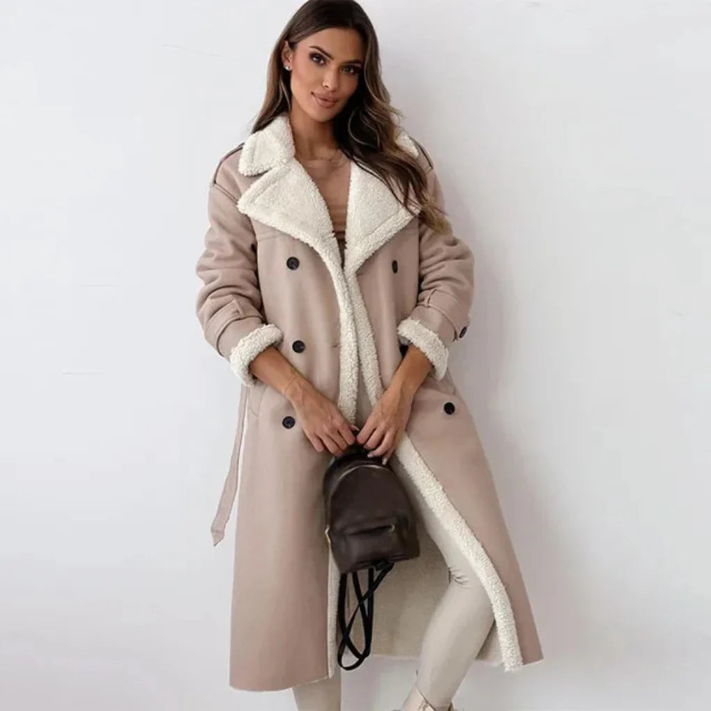 Dames Lange Comfortabele Lamicoat Jas | Berber