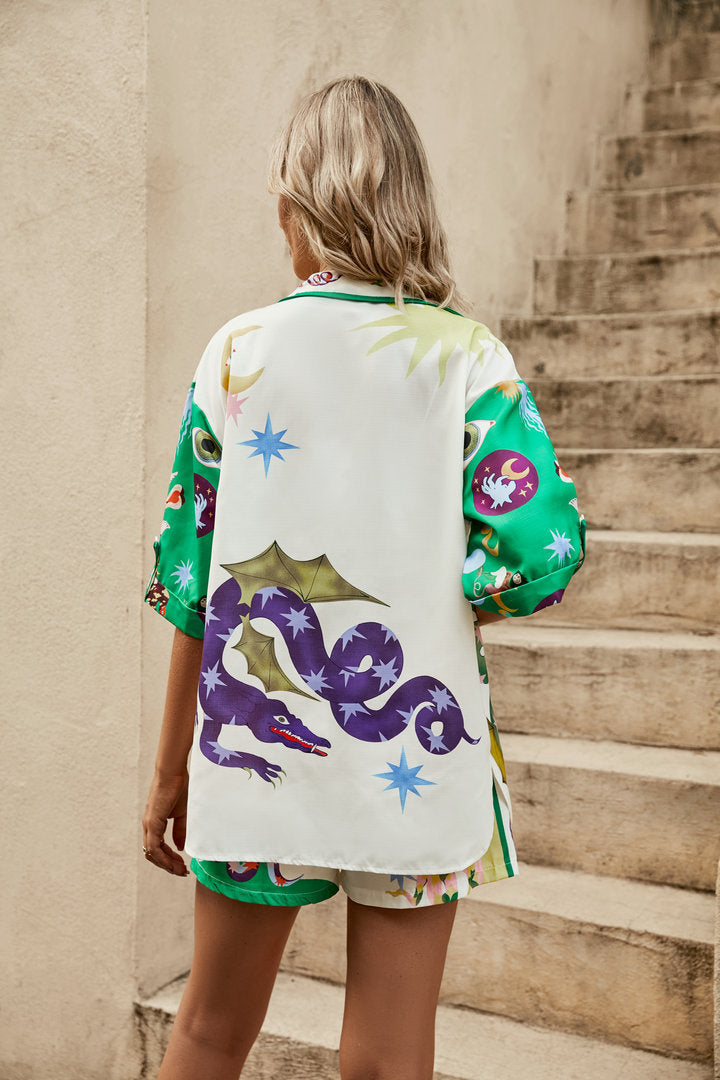 Coco | Dames Trendy Zomerse Set met Retro Print