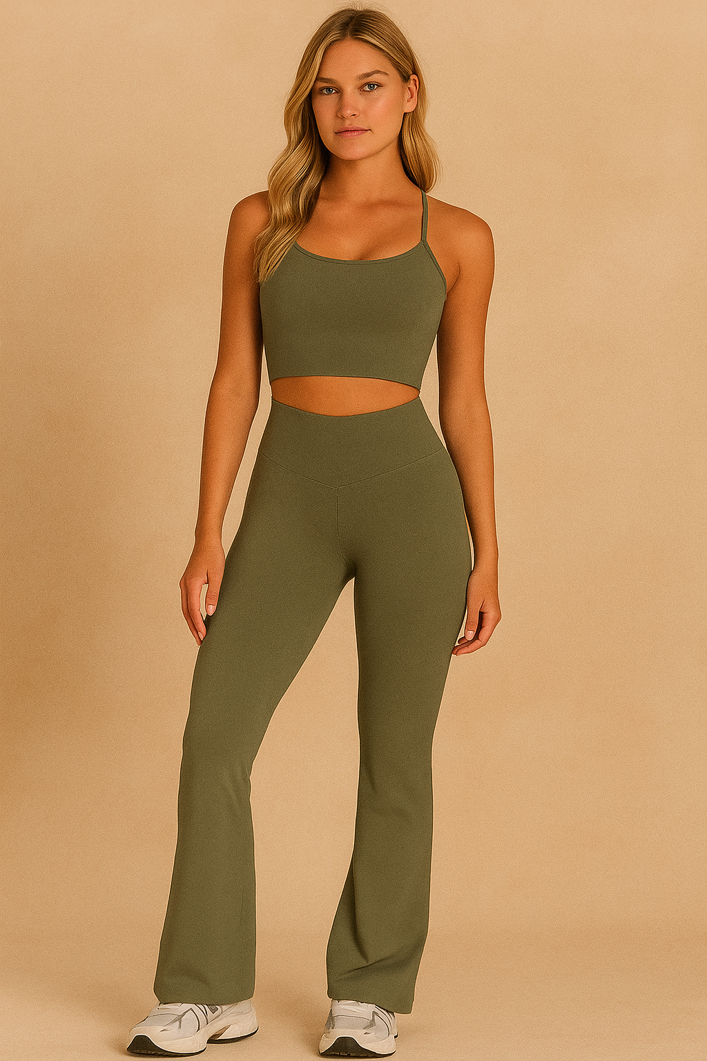 Dames Tweedelige Sneldrogend Naadloze Sportieve Yoga Set met Flare Pant en Top | Damoria
