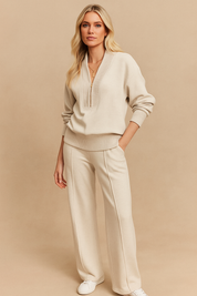 Dames Stijlvolle Elegante Tweedelige Gebreide Set met Broek en Pullover met Rits | Darice