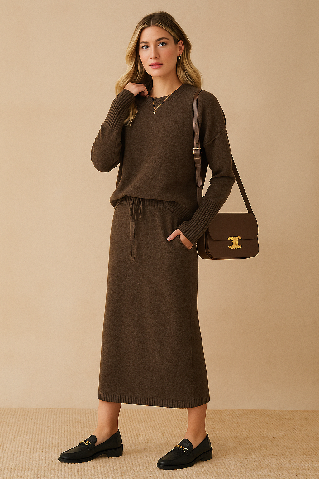 Dames Stijlvolle Gebreide Set met Rok en Pullover | Dayna