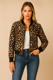 Dames Modieuze Trendy Panterprint Bomber Jas | Delyth