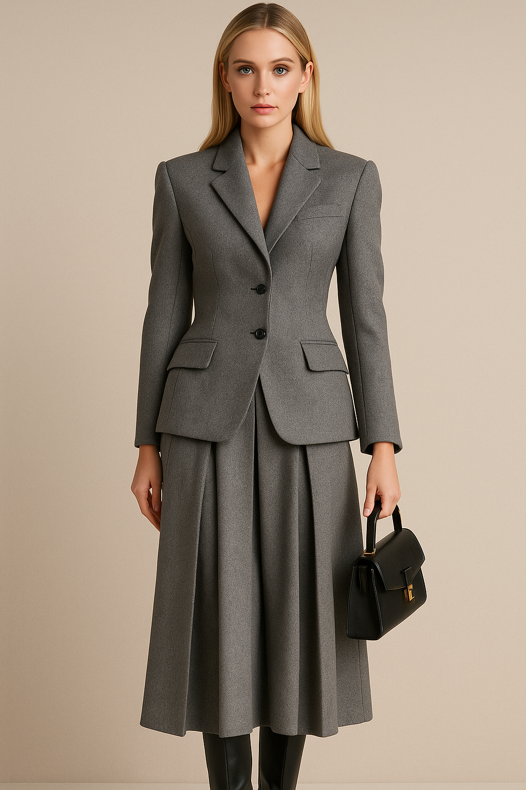 Dames Modieuze Elegante Set met Geplooide Rok en Blazer | Demi