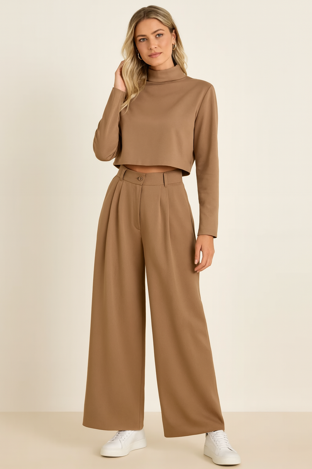 Dames Co-Ord Set met Wijde Broek en Lange Mouw Top | Devani